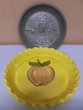 Vintage Bluebird Pie Tin & Vintage Los Angeles Pottery Apple Pie Plate