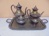 5pc Heavy Silver Plate Vintage Coffee & Tea Serving Set