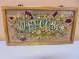 Wood Framed Stained Glass Welcome Sun Catcher