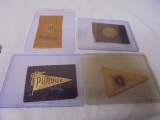 Group of 3 Vintage Purdue Tobacco Leather Pennants & Card & Tobacco Silk