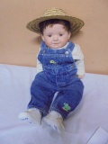 Beautiful Highly Detailed Porcelain Boy Doll in Bib Overall
