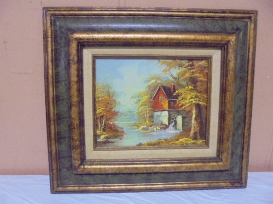 Beautiful Framed Signed Barn Scene Oil Painting on Canvas