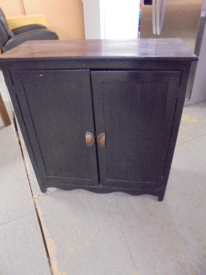 Black Painted Double Door Wooden Cabinet w/ Shelf