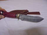 Custom Made Damascus Blade Knife w/ Leather Sheaf