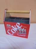 Metal Coca-Cola Caddy w/ Wood Handle
