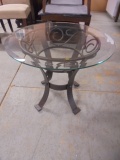 Beautiful Round Iron Base Beveled Glass Top End Table