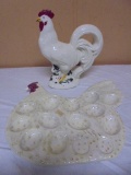 Ceramic Chicken Statue & Chikcen Egg Plate