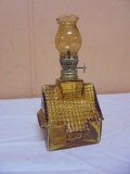 Vintage Amber Log Cabin Miniature Oil Lamp