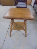 Antique Spool Leg Oak Side Table