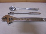 Snap-On 12in Adjustable Wrench/Craftsman 3/8 Breakover/ 1/2in Craftsman Ratchet