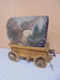 Wooden Covered Wagon Lamp w/ Eagle