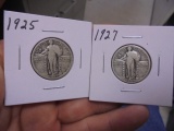 1925 & 1927 Silver Standing Liberty Quarters