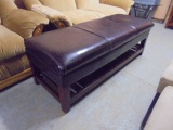 Leather Padded Top Solid Wood Storage Bench