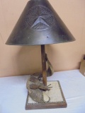 Rams Horn & Spur Table Lamp w/ Metal Shade