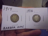 1914 & 1916 Silver Barber Dimes