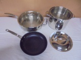 Stainless Steel Stcokpot w/ Steamer-Large Stainless Skillet w/ Glass Lid & Granite Stone Skillet