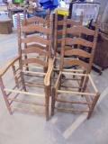 4pc Set of Antique Oak Ladder Back Dining Chairs