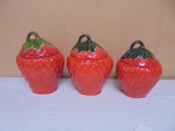 Vintage 3pc Stawberry Ceramic Cannister Set