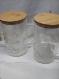 QTY 2 Glass pitcher with wooden lid