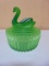 Vintage Green Jeanette Glass Swan Powder Box