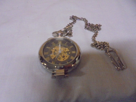 Steampunk Mechanical Pocket Watch w/ Fob