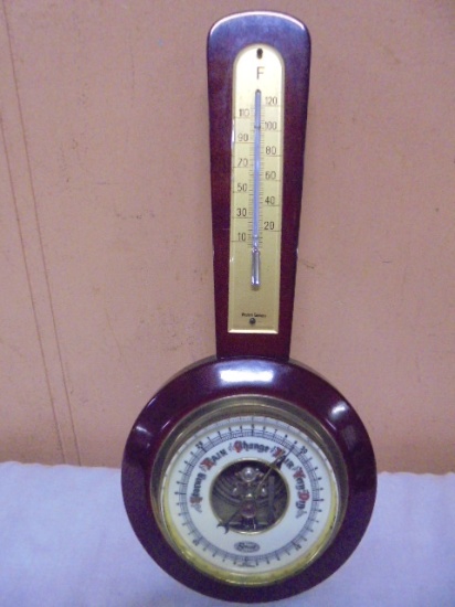Vintage Stellar Wood Cse Porcelain Face Barometer w/ Thermometer