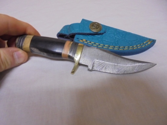 Custom Handmade Damascus Blade Knife w/ Leather Sheaf
