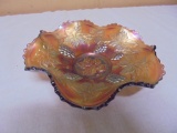 Vintage Iridescent Carnial Glass Fluted Bowl