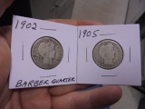 1902 & 1905 Silver Barber Quarters
