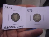 1913 & 1916 Silver Barber Dimes