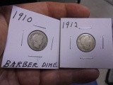 1910 & 1912 Silver Barber Dimes