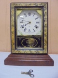 Antique Ansonia Wood Case Wind-Up Mantel Clock w/ Key