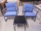 2 Matching Metal & All Weather Wicker Rockers w/ Matching Side Table