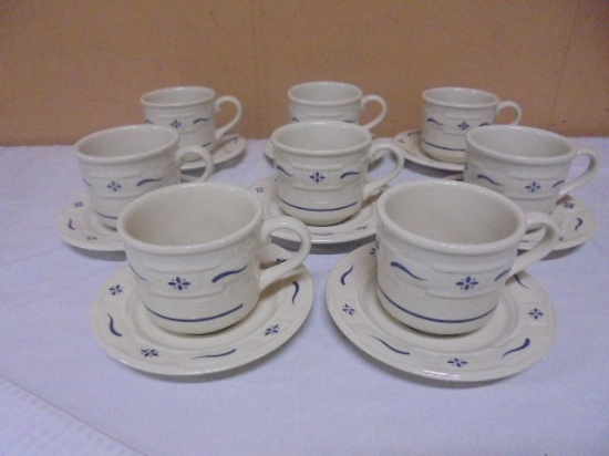 Set of 8 Longaberger Woven Traditions Blue Heritage Cup & Saucers
