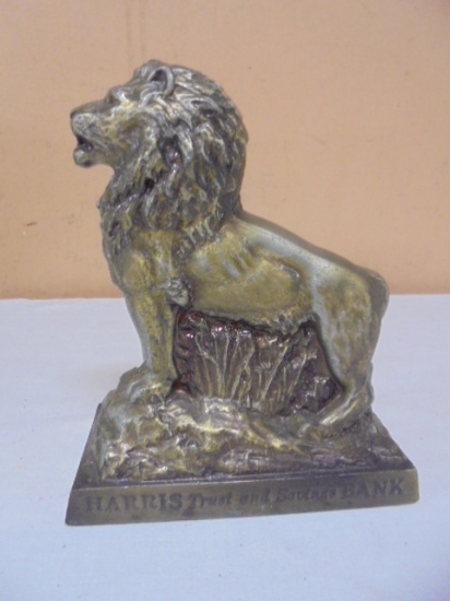 Vintage Harris Trust & Savings Metal Lion Advertisement Bank