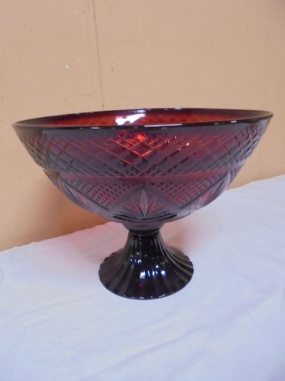 Vintage JD Durand Ruby Red Presed Glass Footed Compote