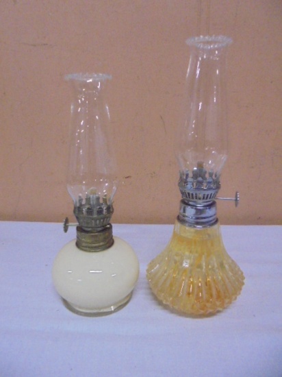 2 Miniature Glass Oil Lamps
