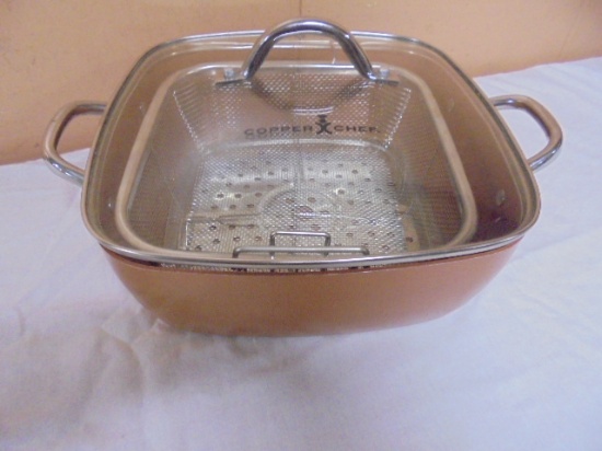 Copper Chef Square Pan w/ Fry Basket & Glass Lid