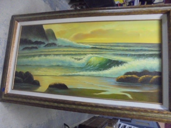 Large Framed & Signed Seascape Oil Painting