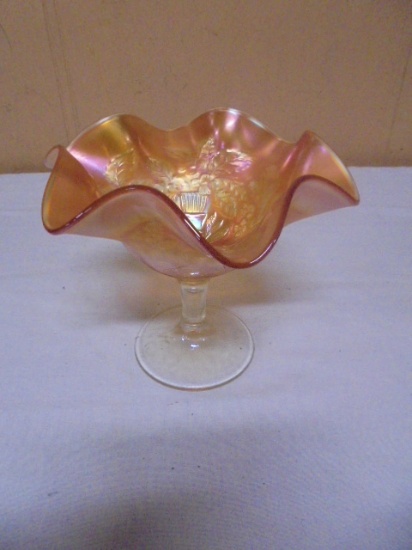 Vintage Marigold Carnival Glass Peacock & Urn Compote