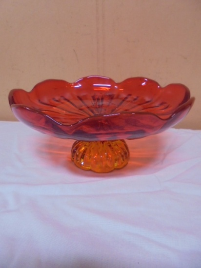 Vintage Amberina Art Glass 8 Petal Footed Bowl