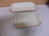 2 Vintage Red & White Enamelware Pans