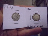 1908 & 1911 Silver Barber Dimes