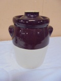 Brown Over White Crock w/ Lid