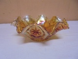 Vintage Fenton Marigold Carnival Glass Rose Starburst Fluted Bowl