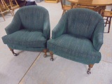 2 Matching Barrel Back Rolling Upholstered Chairs