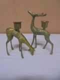 2pc Set of Vintage Brass Deer Candle Holders