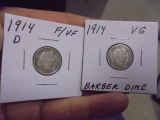 1914 D Mint & 1914 Silver Barber Dimes