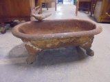 Antique Claw Foot Cast Iron Tub Planter w/ Bird