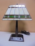 Beautiful Table Lamp w/ Leaded Glass Shade & 2 Built in Outlets